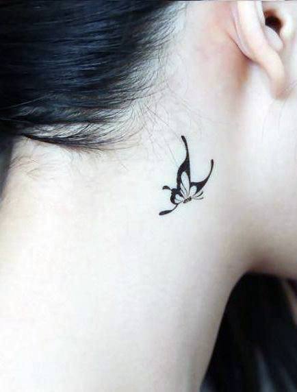 Cute Black Tattoo On Neck For Women