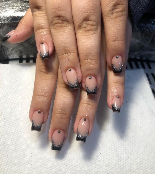 Cute Black With Rhinestones Nail Designs For Women