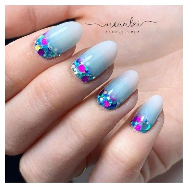 Cute Blue Glitter Nail Designs For Women