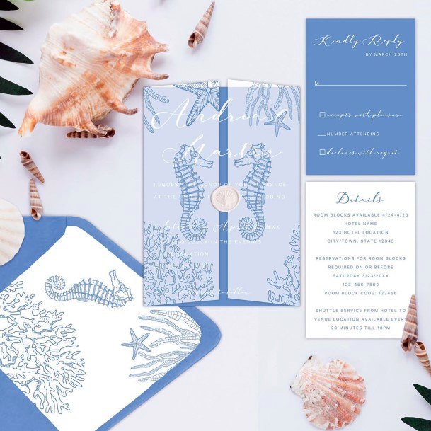Cute Blue With Seahorses Invitation Suite Beach Wedding Ideas