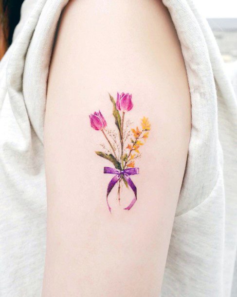 Cute Bouquet Tattoo Designs For Women