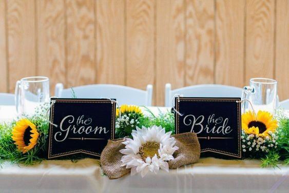 Cute Bride Groom Wedding Sign Sunflower Ideas