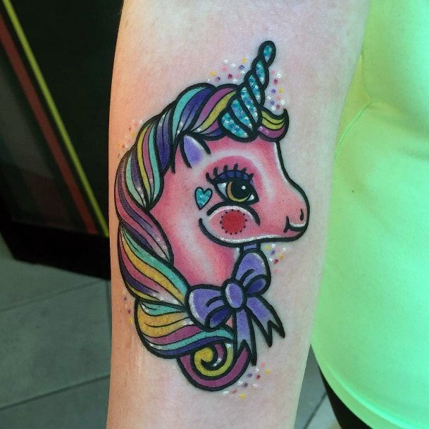 Cute Bright Unicorn Tattoo Women