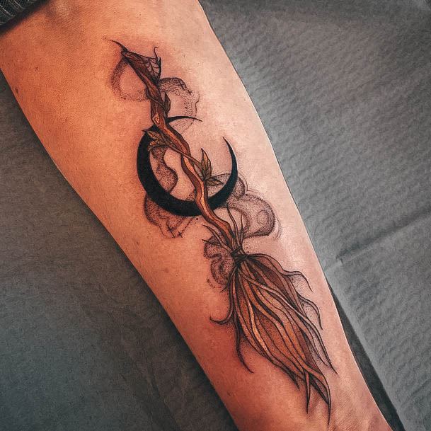 Cute Broom Tattoo Designs For Women