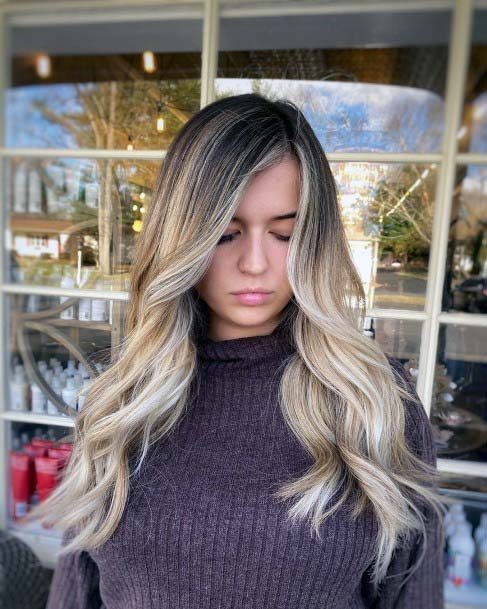 Cute Brown Hair With Textured Blonde Highlights For Spring Girls