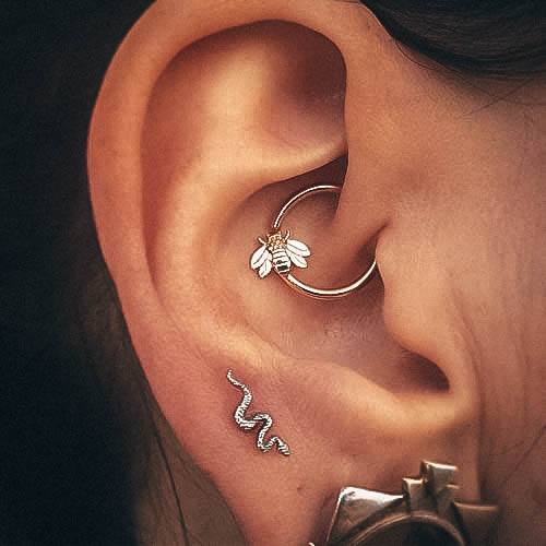 Cute Bumble Bee Hoop Daith And Upper Lobe Snake Ear Ring Piercing Design Ideas For Girls