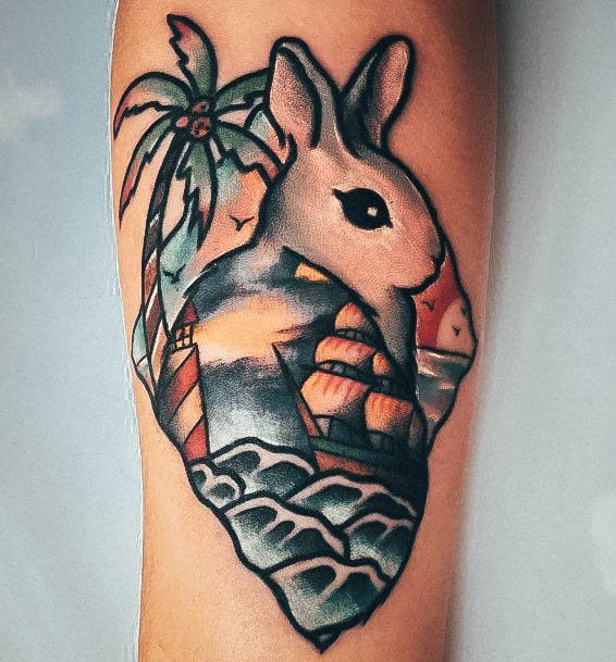 Cute Bunny Rabbit Tattoo Designs For Women