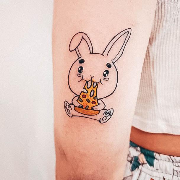 Cute Bunny Tricep Pizza Female Tattoo Designs