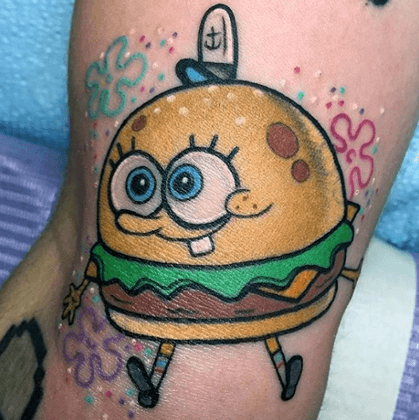 Cute Burger Tattoo For Women