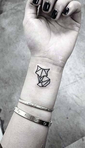 Cute Cat Origami Geometric Tattoo Women