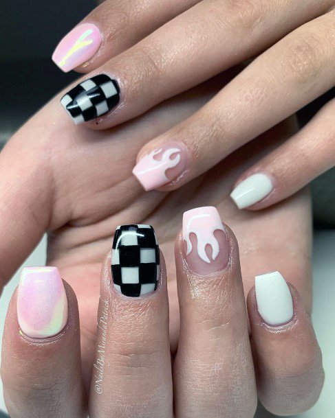 Cute Checkered Nail Design Women