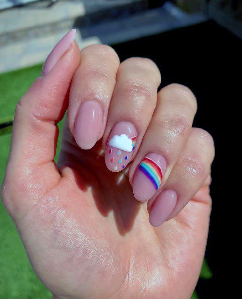 Cute Cloud And Rainbows On Natural Nail Ideas For Women