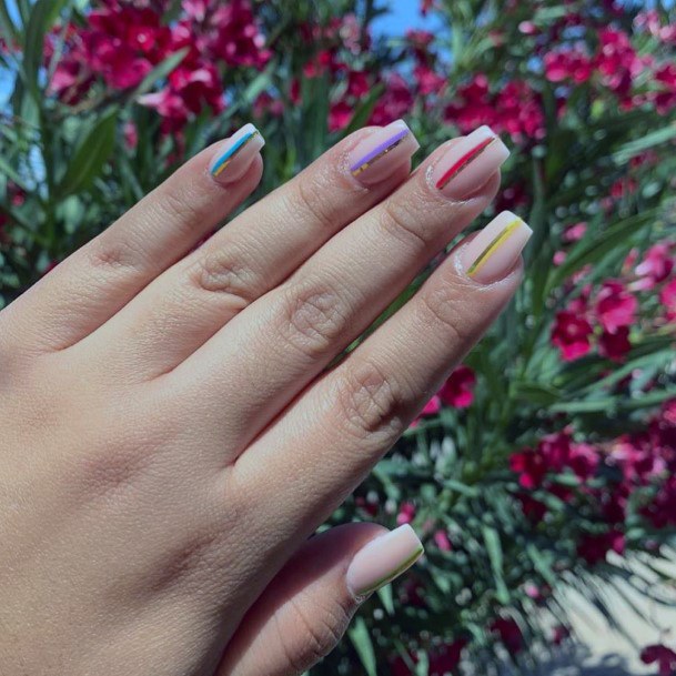 Cute Colorful Lines Gold Strips Prom Nails Ideas For Women