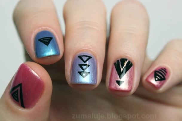 Cute Colorful Metalic Black Triangle Nail Design Ideas For Women