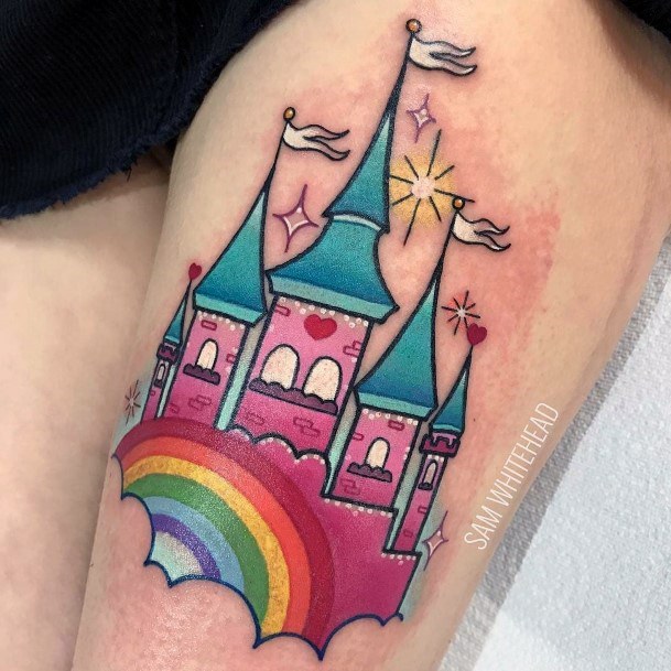 Cute Colorful Palace Tattoo With Flags Women