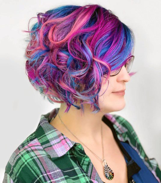 Cute Colorful Purple Pink Blue Short Hair Womens Hairstyle Inspiration