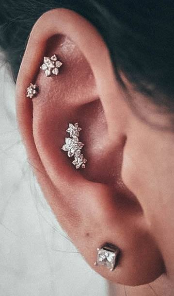 Cute Dazzling Snow Flake Double Helix Conch Large Diamond Lobe Ear Piercing Design For Women