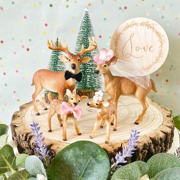 Cute Deer Family Rustic Wedding Cake Toppers