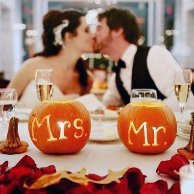 Cute Fall Carved Mr Mrs Pumpkin Halloween Wedding Ideas