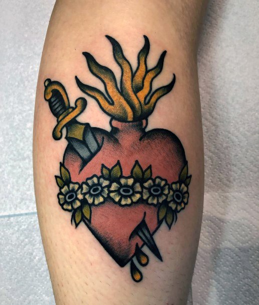 Cute Flaming Heart Tattoo Designs For Women