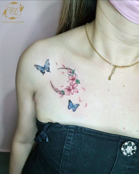 Cute Flower Moon Tattoo Designs For Women