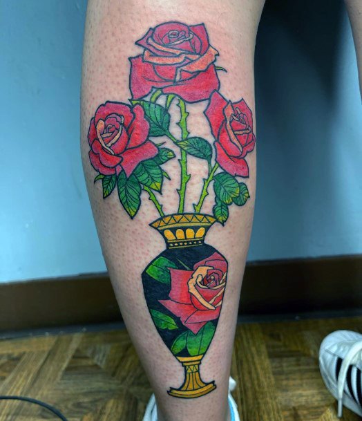 Cute Flower Vase Tattoo Designs For Women