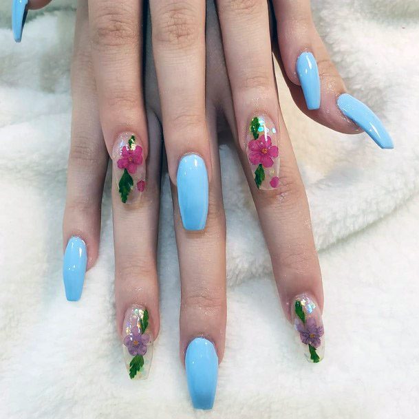 Cute Flowers On Transparent Nails For Women