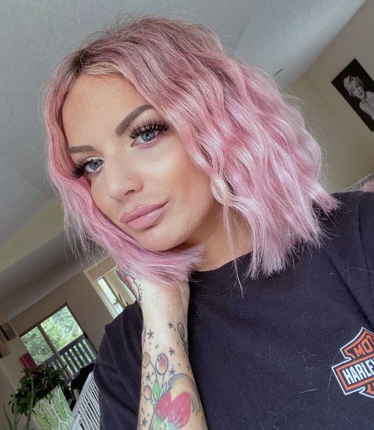 Cute Fun Short Wavy Pink Hair Modern Look For Girls