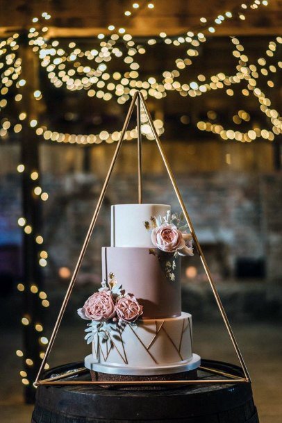 Cute Geometric Design Pink And Gold Wedding Cake Ideas