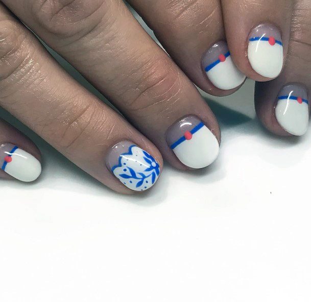 Cute Girly Blue White Nail Art For Women