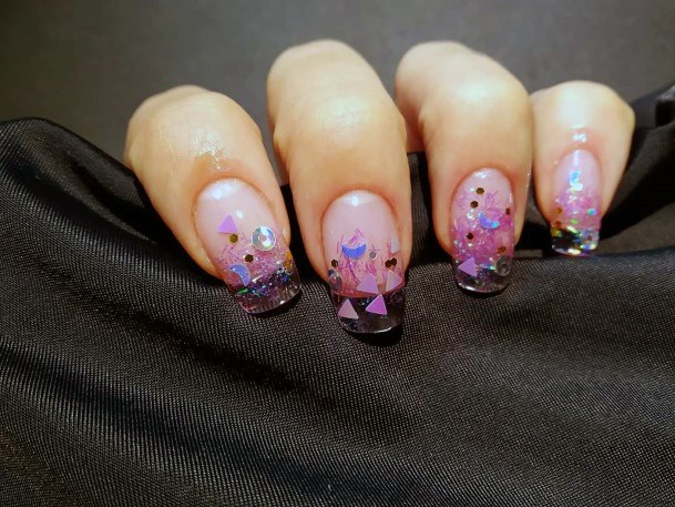 Cute Girly Pink And Purple Triangle Nail Design For Women