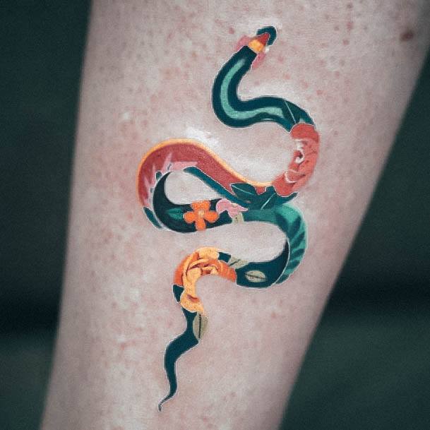 Cute Girly Tattoo Designs For Women Snake With Flower Themed