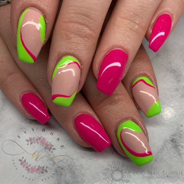 Cute Green And Pink Nail Designs For Women