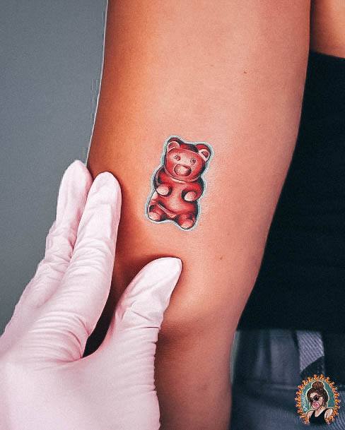 Cute Gummy Bear Tattoo Designs For Women Red