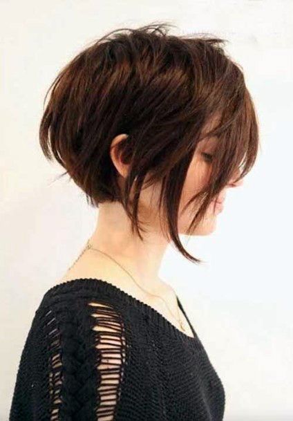 Cute Hairstyle With Slight Invert Wedge Textured Back And Long Front Bangs