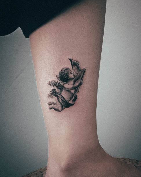 Cute Harp Tattoo Designs For Women