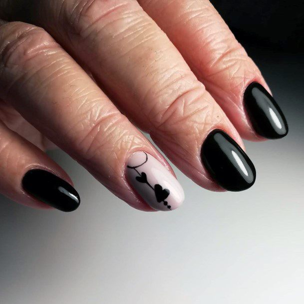 Cute Heart Design On Black Nails Women