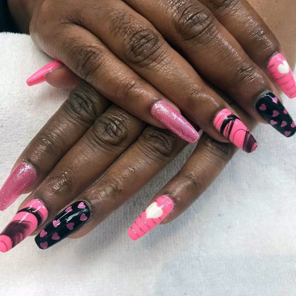 Cute Hearts Hot Pink Nails