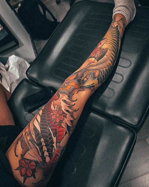 Cute Japanese Tattoo Designs For Women Leg Sleeve Koi Fish