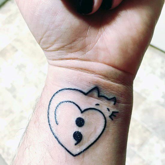 Cute Kitty And Semicolon Tattoo Womens Wrist