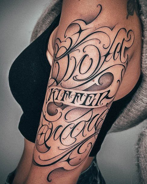 Cute Lettering Tattoo Designs For Women Half Sleeve