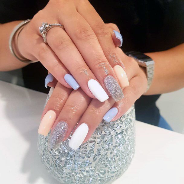 Cute Light Colored Nails With Silver Accent