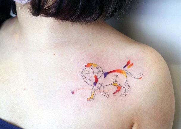 Cute Lion Caricature Tattoo Shoulders Women