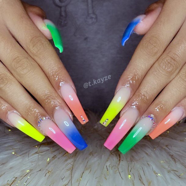 Cute Long Admirable Colorful Ombre Dazzling Jewel Womens Nail Design