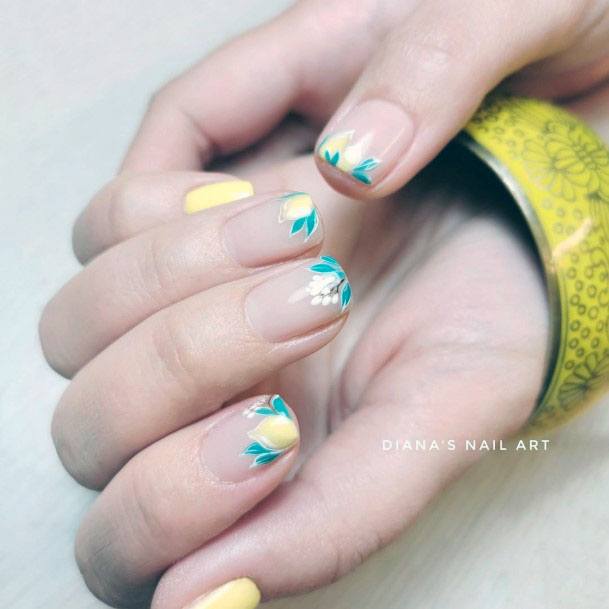 Cute Lovely Blue And Yellow Citrus Nail Ideas For Girls