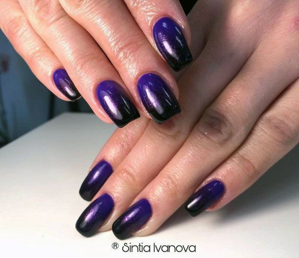 Cute Lovely Faded Black And Purple Glossy Nail Design