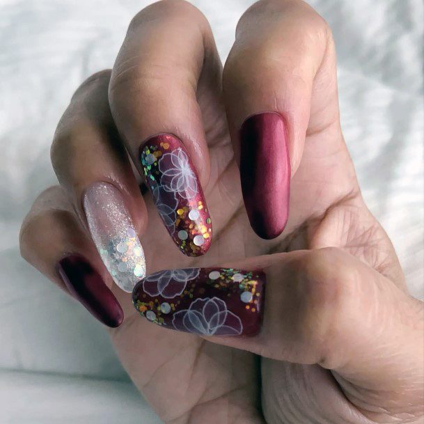 Cute Maroon And Silver Nail Designs For Women