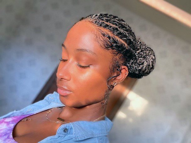 Cute Medium Cornrows Bun Natural Hairstyles For Black Women