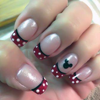 Cute Minnie Design On Nails French Manicured