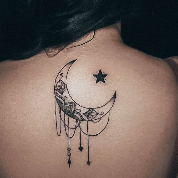 Cute Moon And Stars Tattoo Designs For Women